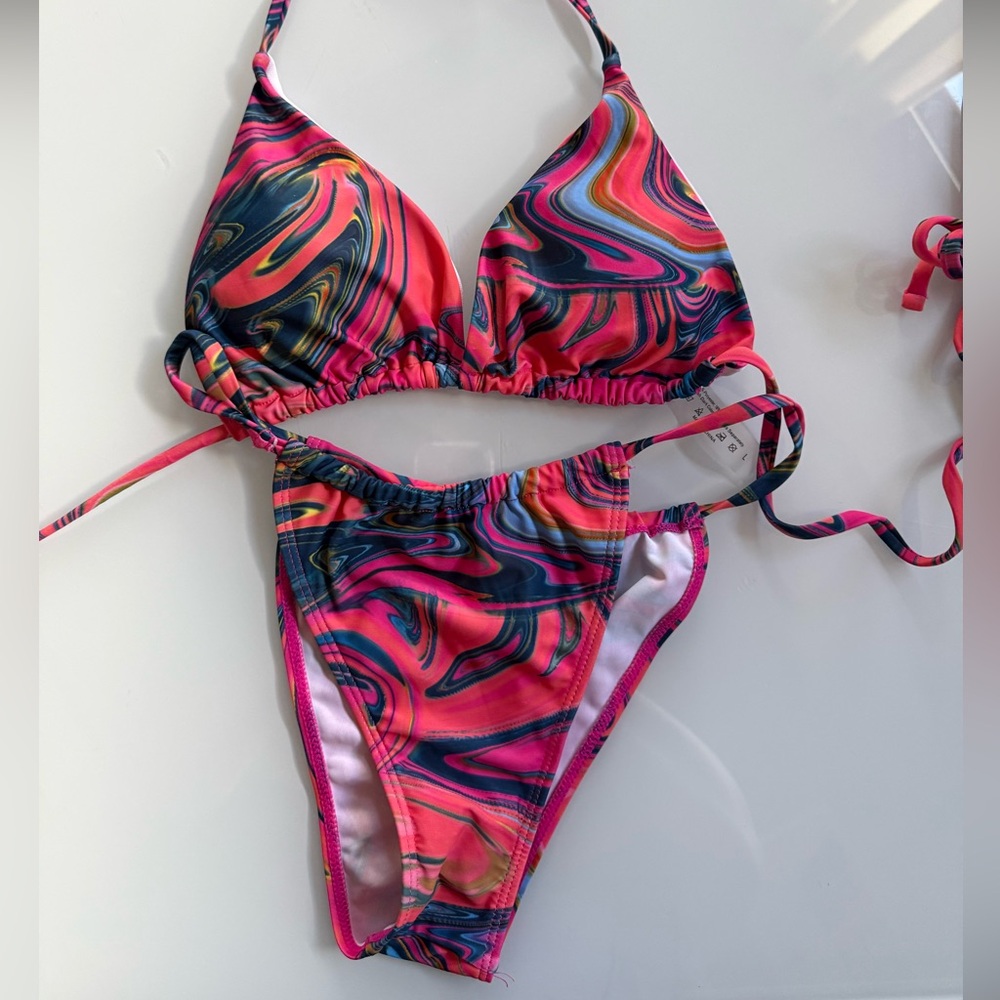 Pink & Multicolor Swirl Bikini Set